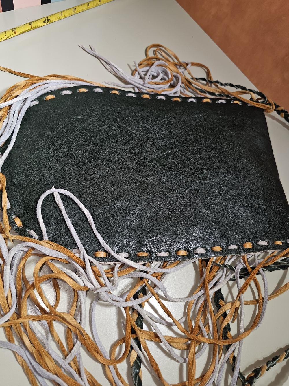 Rattlesnake Purse with Leather Braided Trim - Tan & Black - Picture 16 of 17